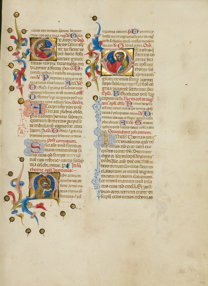 Initial E: Saint Lucy; Initial M: Saint Thomas; Initial D: Saint Thomas Preaching