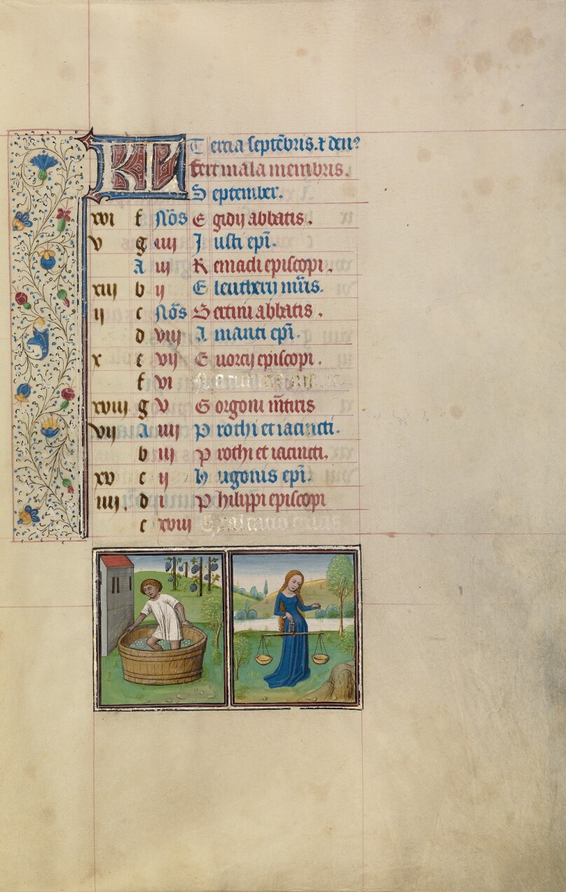 September Calendar Page; Making Wine; Libra