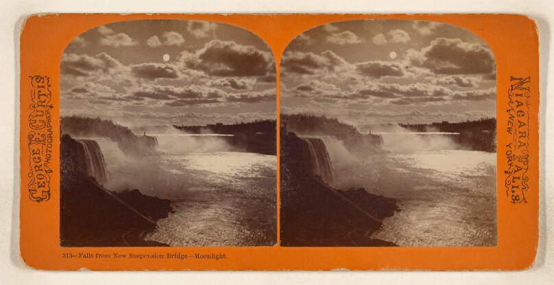 Falls from New Suspension Bridge - Moonlight. [Niagara Falls, New York]