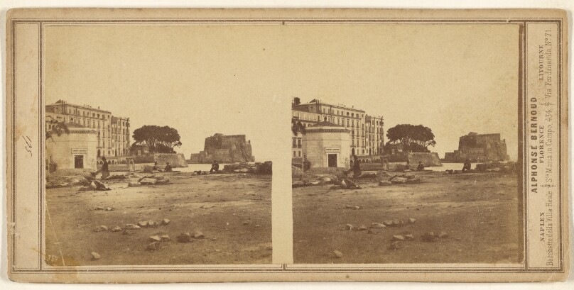 [View of unidentified Italian town, with building displaying name "Uffizio Dognaniz".