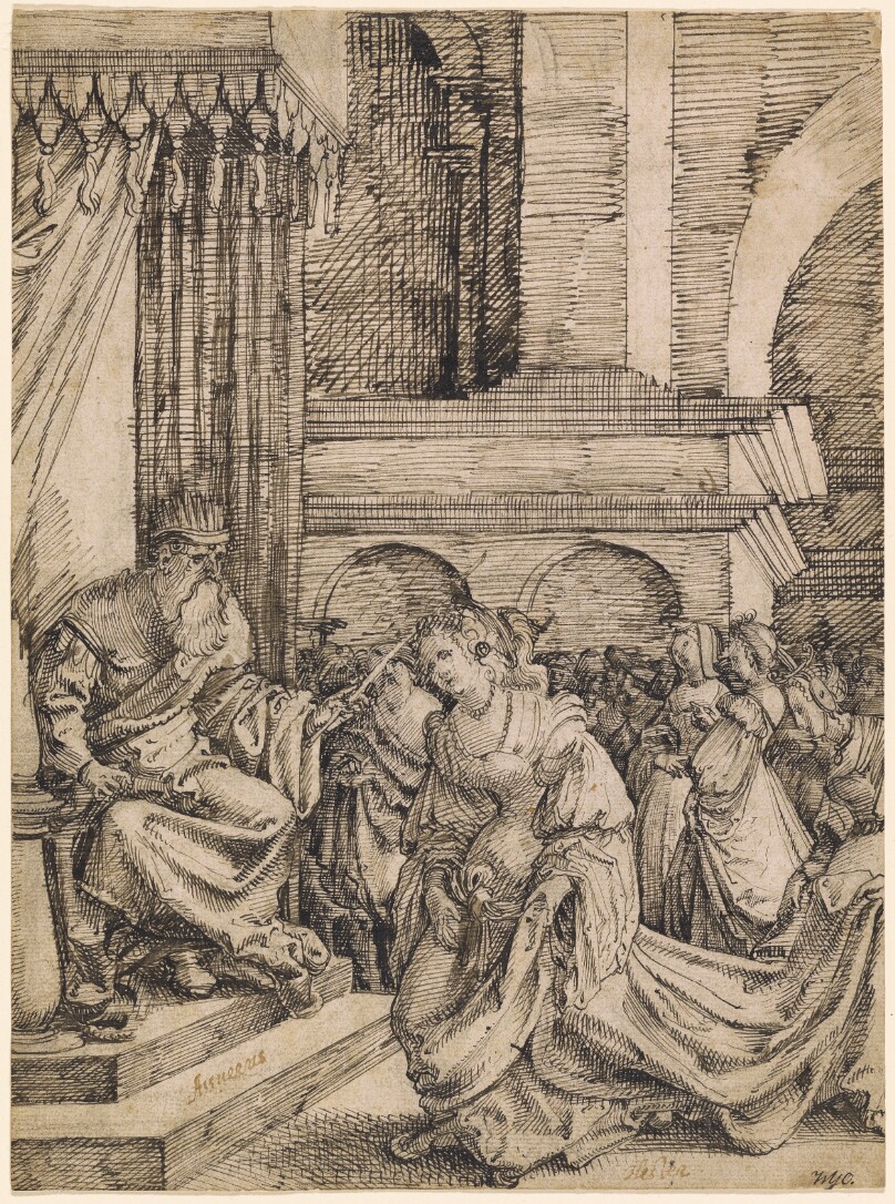 Esther Before Ahasuerus (recto); Slight Sketch of an Ornamental Vase (verso)