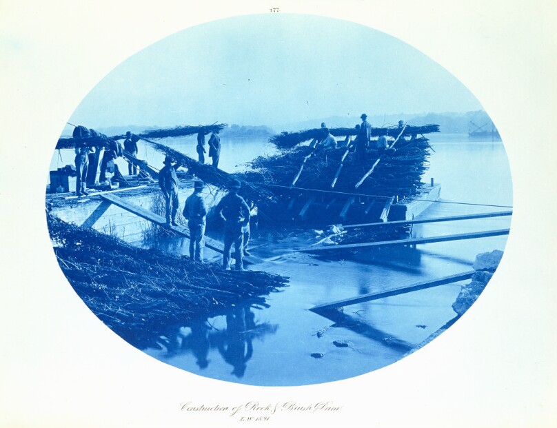 Construction of Rock & Brush Dam, L[ow] W[ater]
