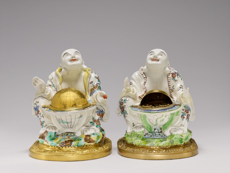Pair of Inkstands in the form of Magots with Globes