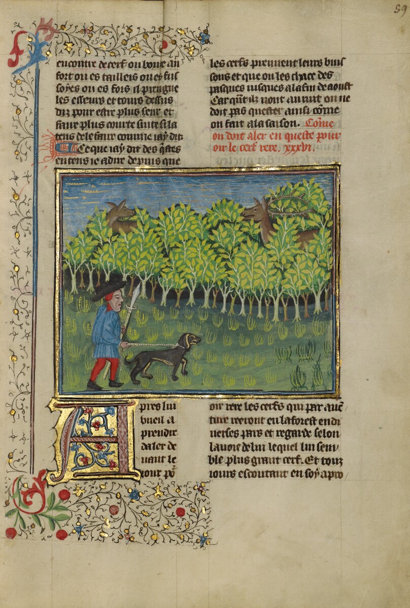 A Hunter and a Dog Spying on a Doe and a Troating Stag