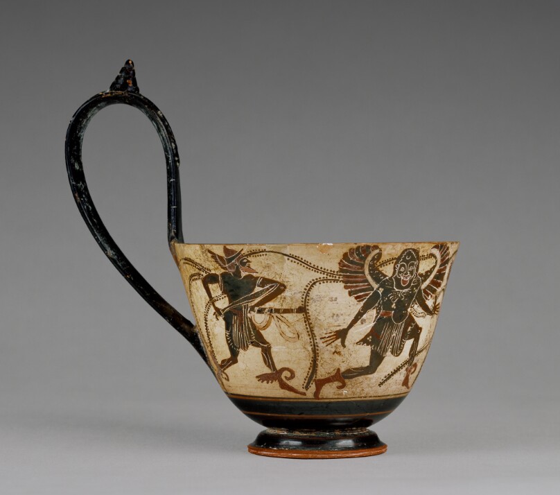 Attic Black-Figure Kyathos (Ladle) with Perseus chasing Gorgons