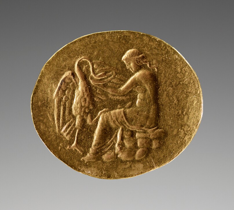 Engraved Ring with a Woman Feeding a Swan