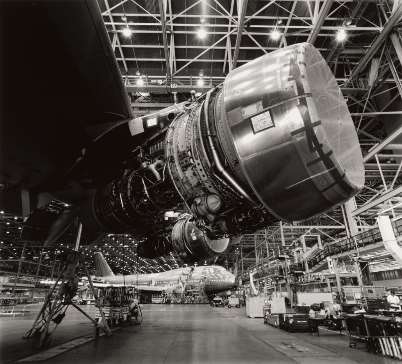 Untitled [747 engines inside Boeing factory]