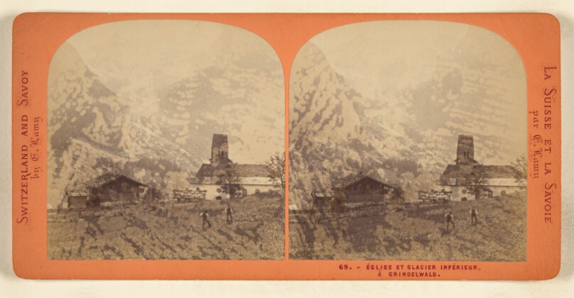 Eglise et Glacier Inferieur, a Grindelwald.
