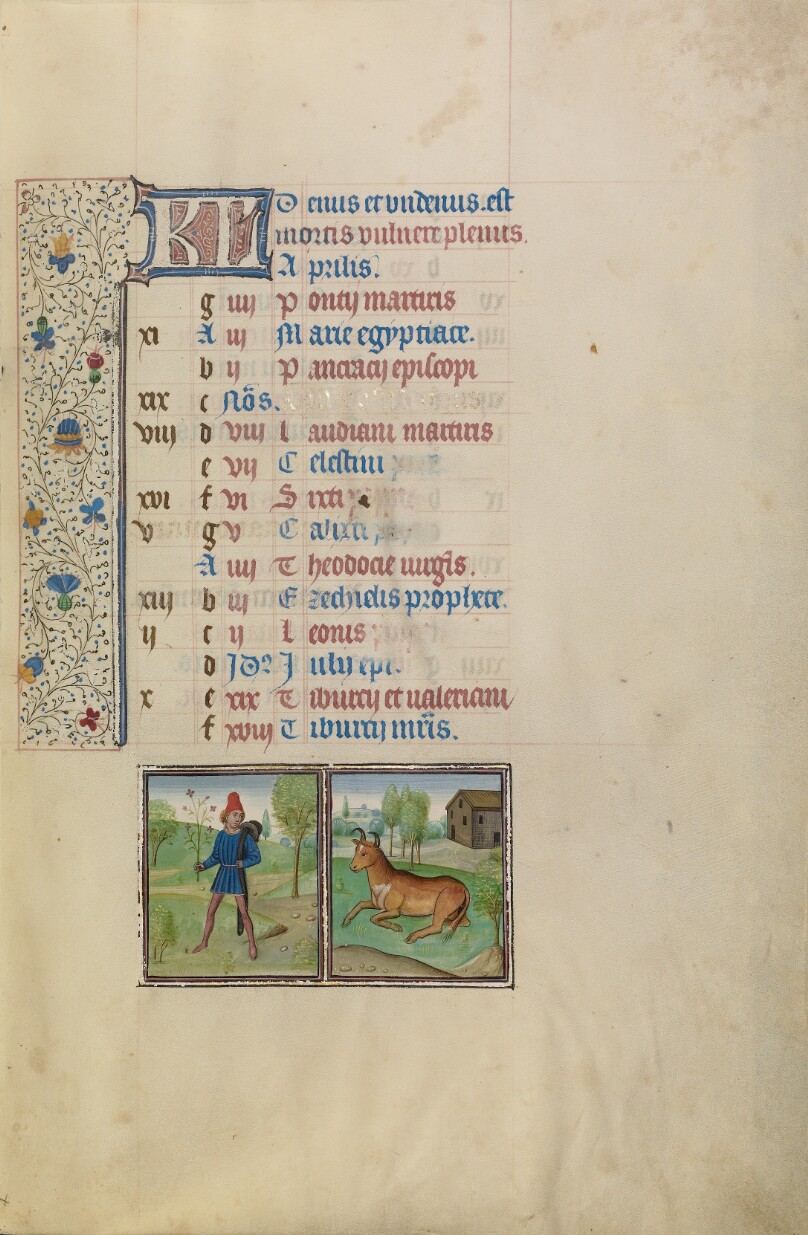 April Calendar Page; Picking Flowers; Taurus