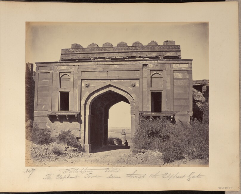 Futtehpore Sikri. The Elephant Tower Seen through the Elephant Gate