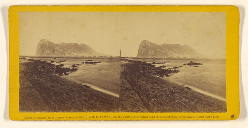 Rock of Gibraltar. Three miles long, and three quarters of a mile wide. It is on a peninsula, and rises abruptly in the east...