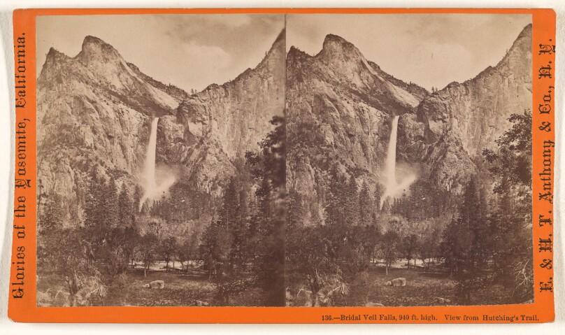 Bridal Veil Falls, 940 ft. high. View from Hutching's Trail.