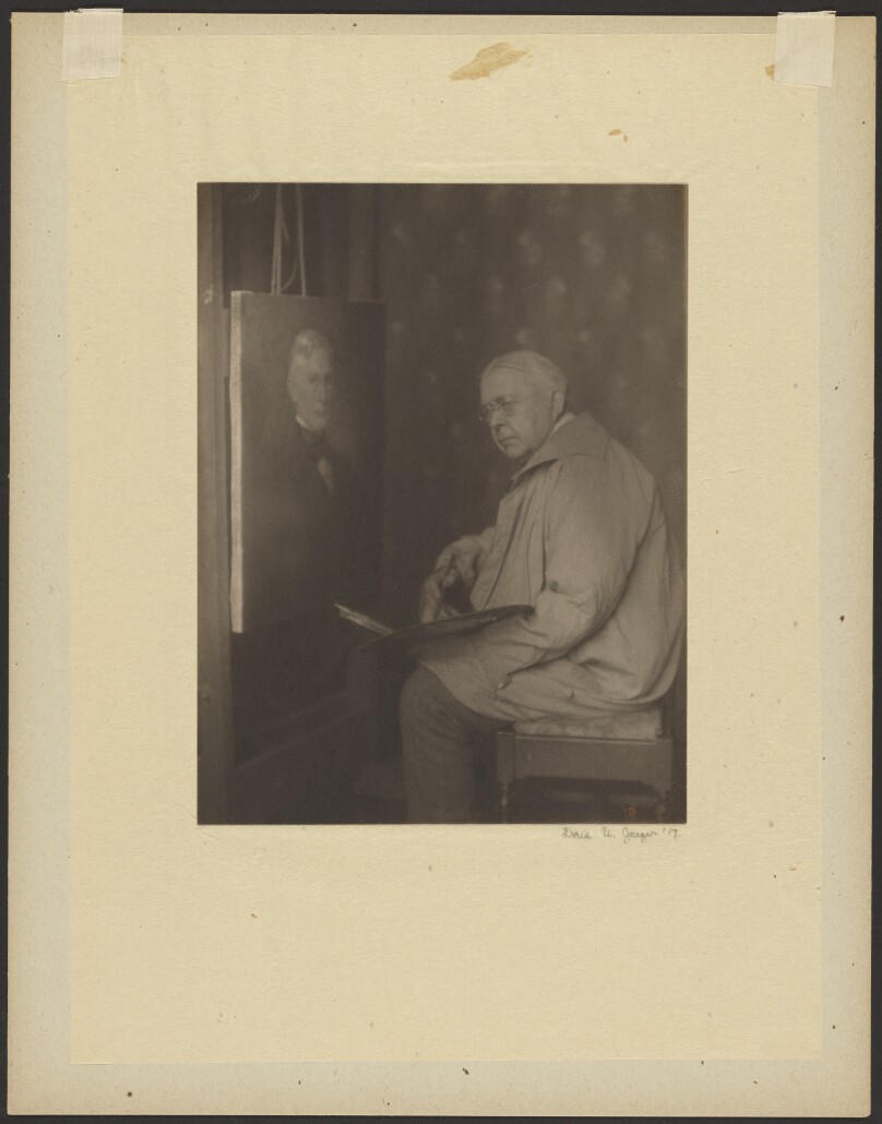 [Artist with Portrait on Easel]