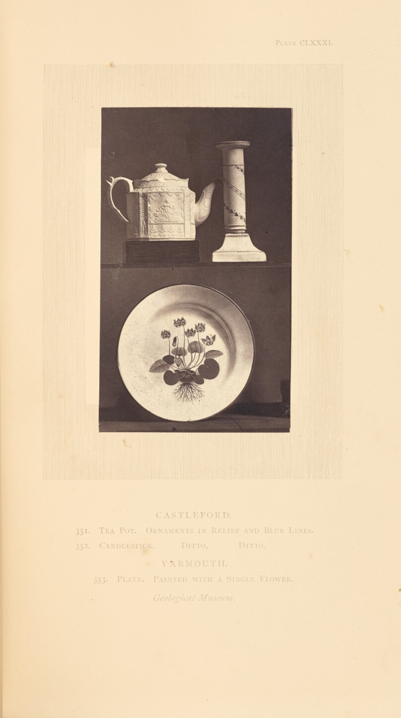 [Tea pot, candlestick, and plate]
