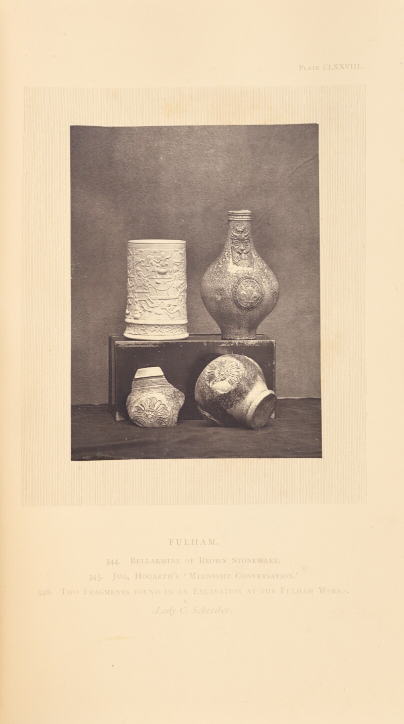 [Bartmann jug, cup, and fragments]