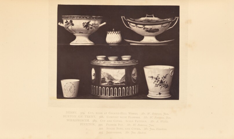 [Comports, cups, sugar bowl, and flower pot]