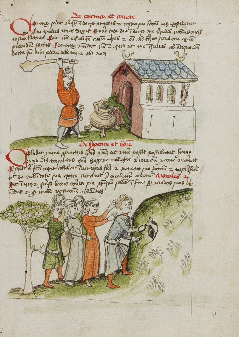 A Man Hitting a Snake Creeping Out of a Church; A Group of People Hitting an Animal in a Fox-Hole
