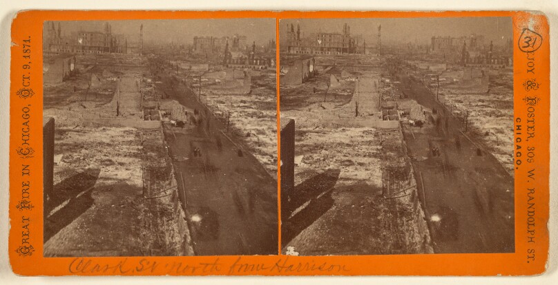 Great Fire in Chicago, October 9th, 1871. [Clark St. north from Harrison]