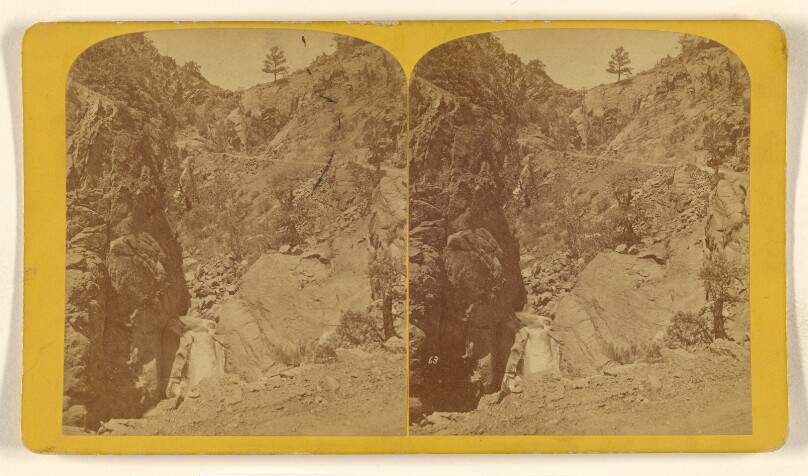 The Ute Pass. One mile from Manitou House, Manitou, Colorado. Showing Wagon Road and Falls of the Fontaine qui Bouille.