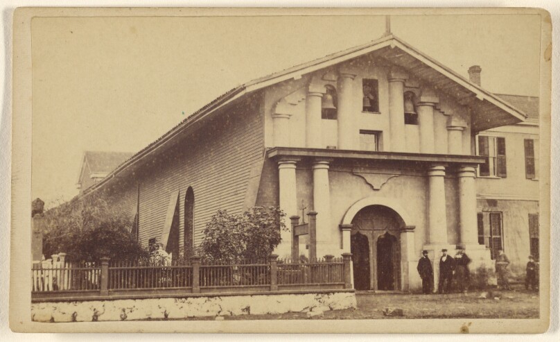 Exterior of the Old Mission Church, Mission Dolores. Dedicated in 1776.
