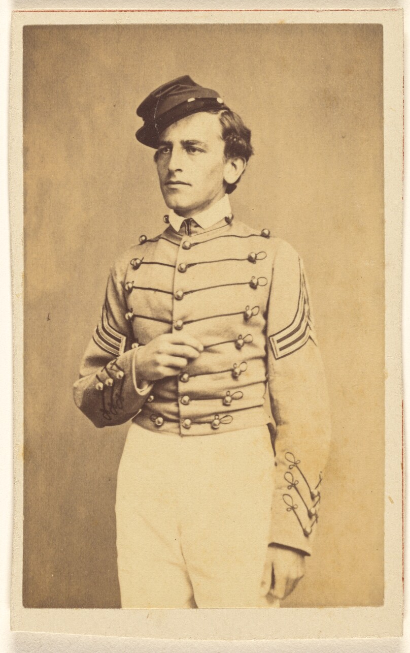 [Unidentified Civil War solding wearing a cap, in quasi-Napoleanic stance]