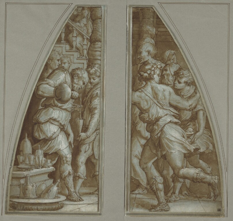 "Bearded Man Filling a Glass" and "Youth Running"