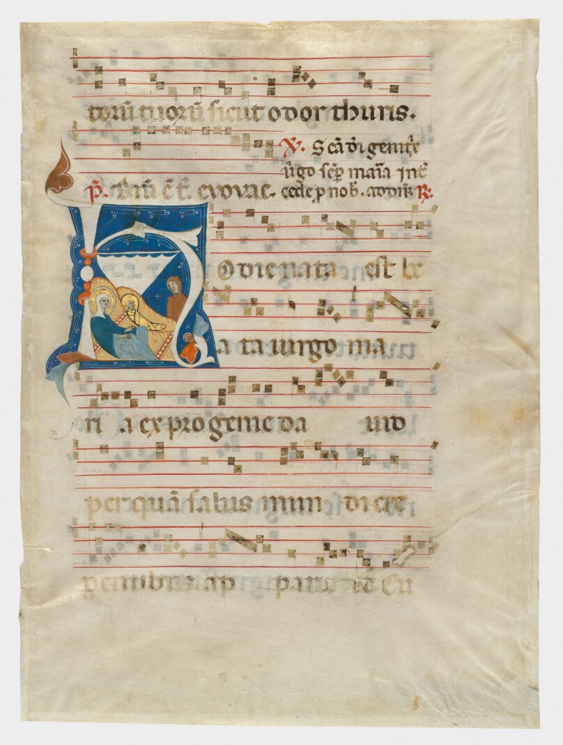 Initial H: The Nativity of the Virgin, leaf from an antiphonal