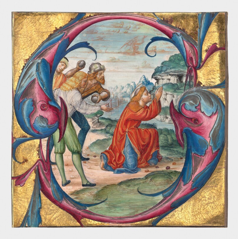 Initial S: The Stoning of Saint Stephen, cutting from an antiphonal