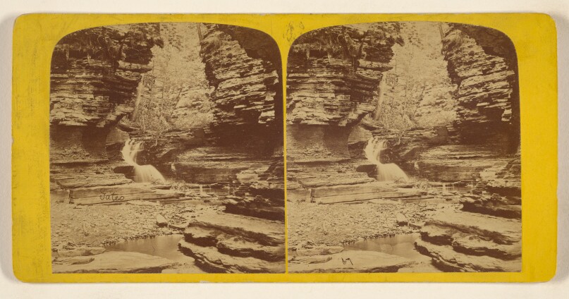 Looking up from below Hermits Cave. [Havana Glen, N.Y.]