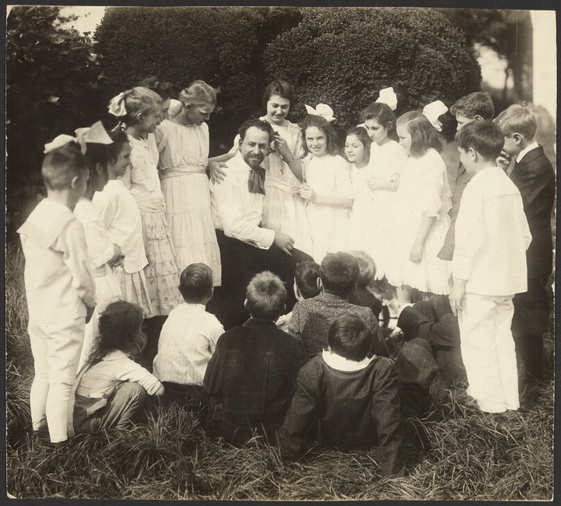 [Artist and children]