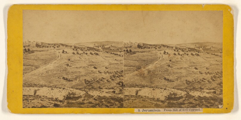 Jerusalem. From Hill of Evil Counsel. Looking north over the Valley of Hinnom, showing Mosque of Omar in Mount Moriah...