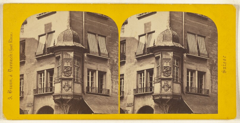[Architectural detail of a building in Switzerland, with sign on building: "Theatergasse/Rue Du Theatre".]