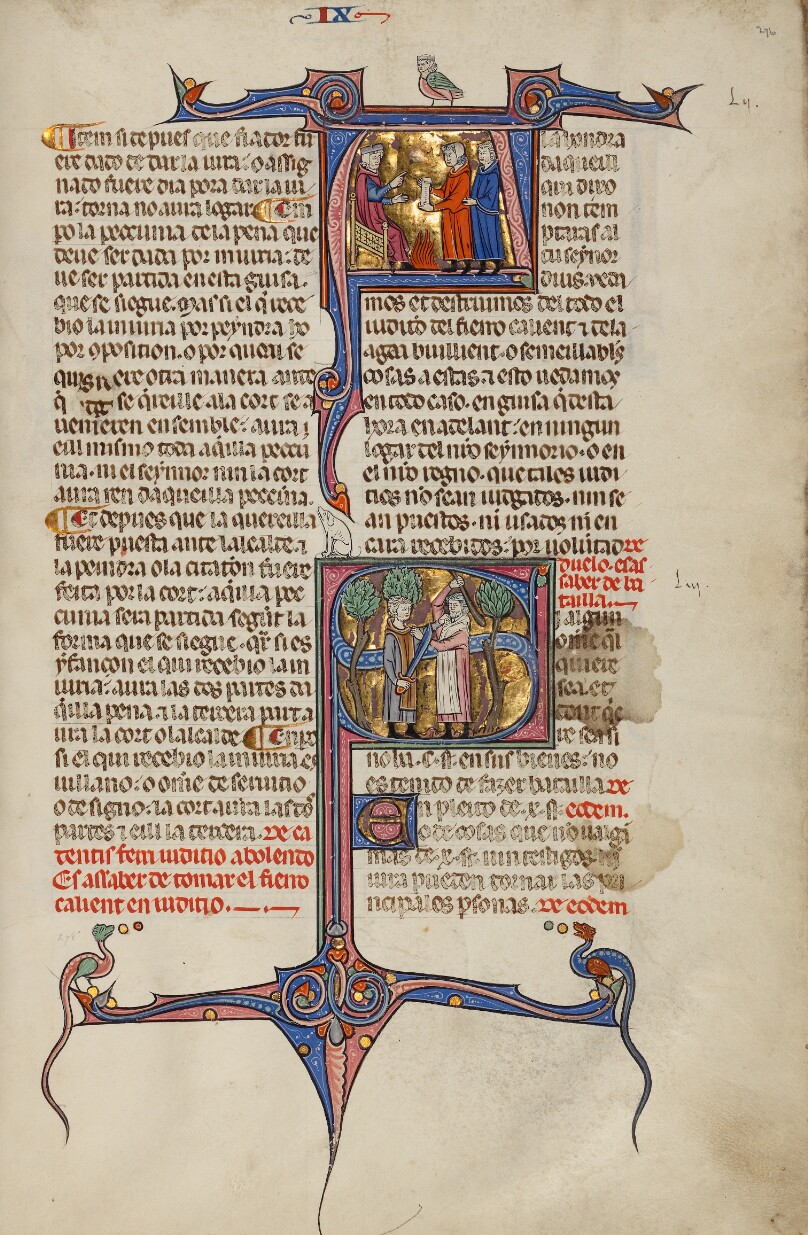 Initial A: Two Men before a Judge; Initial S: Two Men Fighting with a Club and a Sword