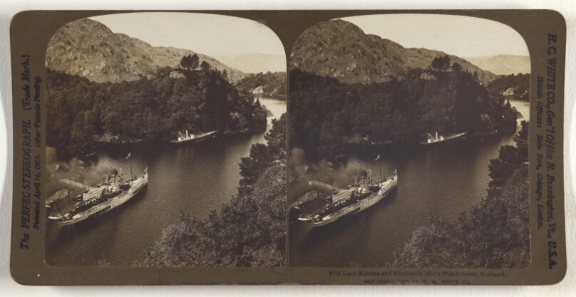 Loch Katrine and Rhoderich Dhu's Watch-tower, Scotland.
