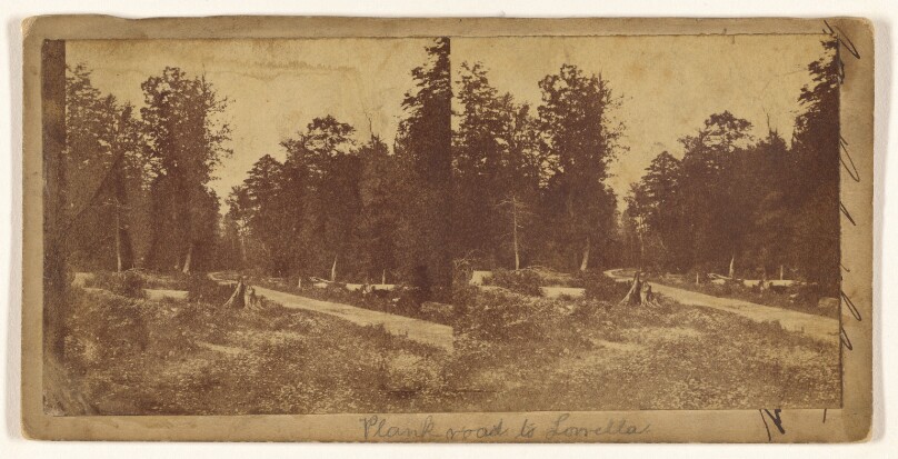 [Plank road to Lowella] (recto); [Unidentified city] (verso)