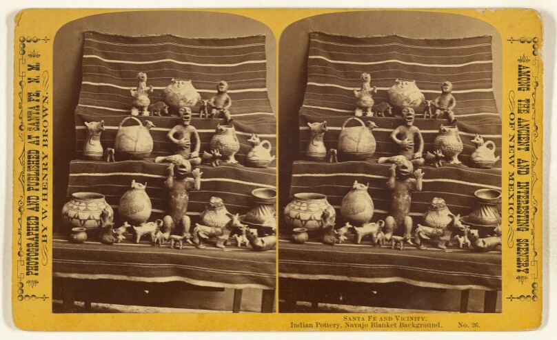 [Native American Pottery and a Navajo Blanket, Made in Santa Fe and the Surrounding Area.]