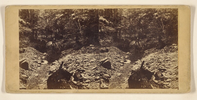 Hills and Dales of New England. Gold Digging at Porter's Ravine, in Gold Miner's Glen, Plymouth, Vt.