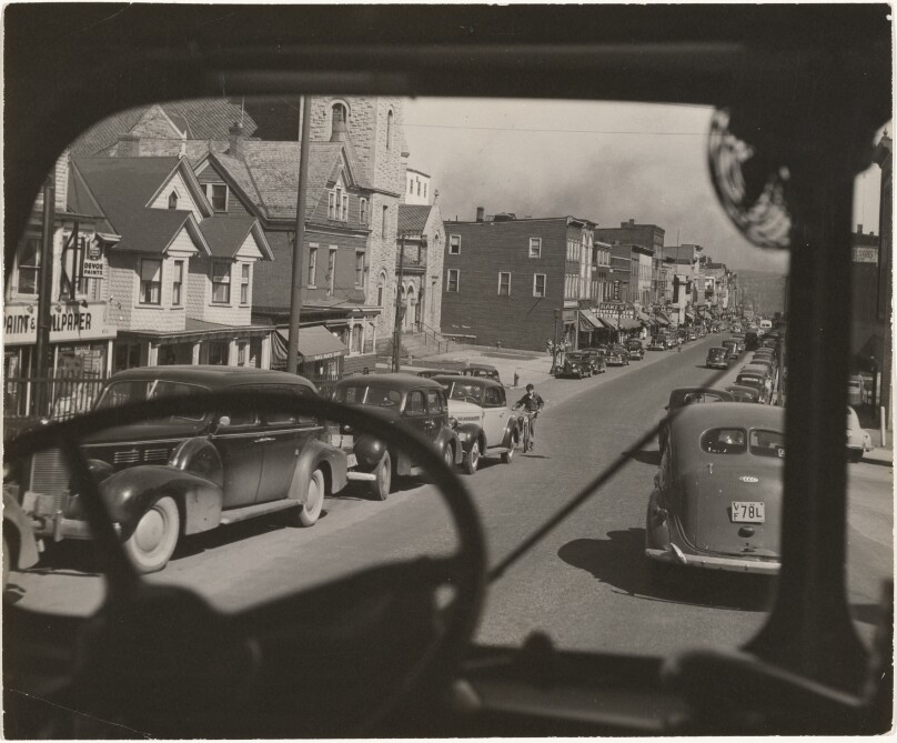 Main Street of Dover, NJ Seen Through Windshield of Bus En Route From New York City to Buffalo, NY
