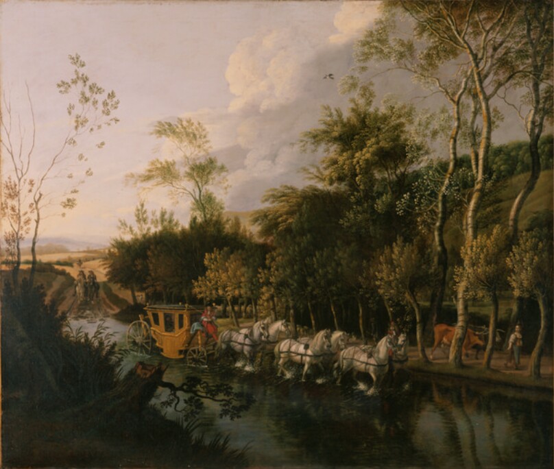 River Landscape with Carriage Drawn by Six Horses