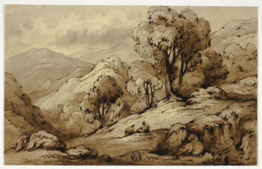 Mountainous Landscape with Two Figures in Foreground
