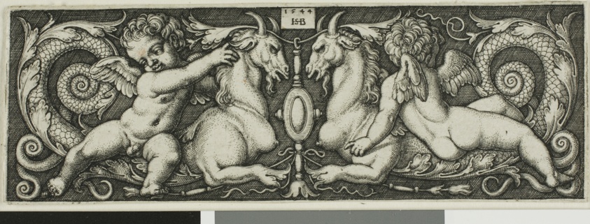Ornament with Two Genii Riding Chimerical Beasts