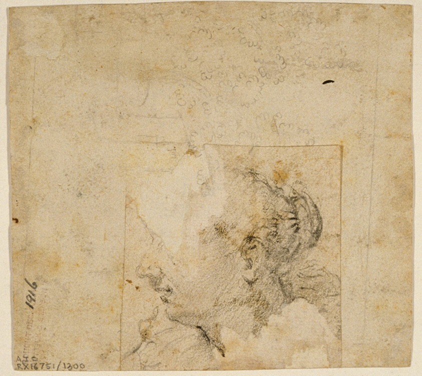 Female Head in Profile to the Left; Sketch of Trees and Building