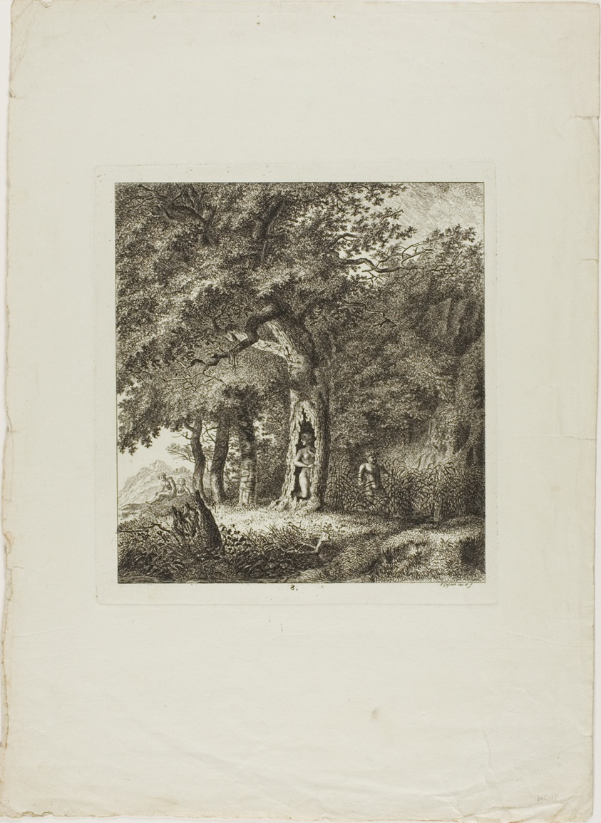 Nymph Hiding in a Tree, plate eight from Paysages Dédiés à M. Warelet