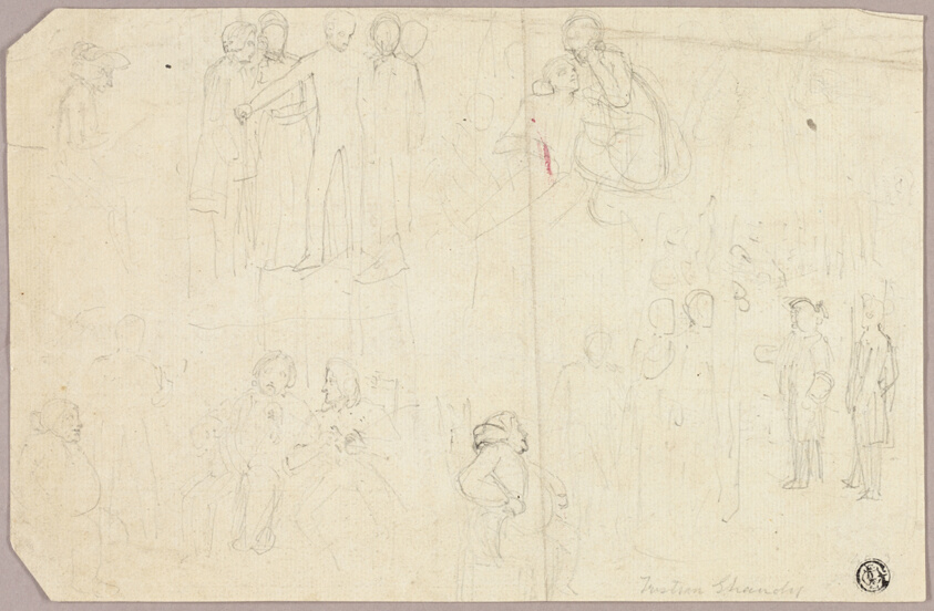 Sketches for Tristram Shandy (recto); Sketches of Medallion with Seated Allegorical Figure (verso)