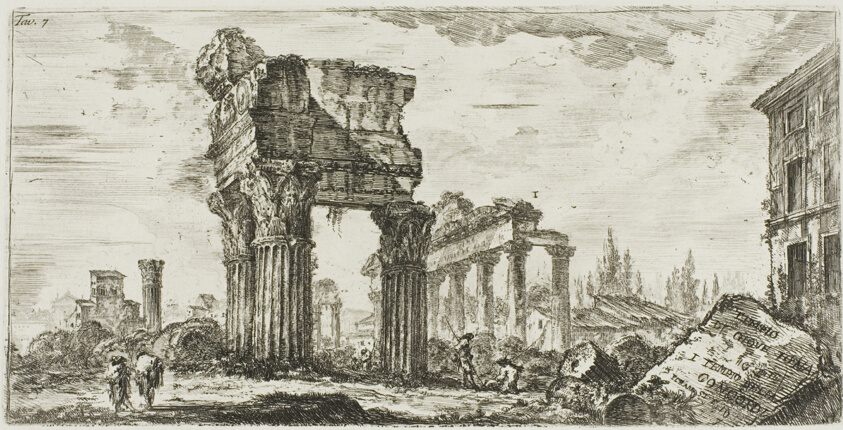 Temple of Jupiter Tonans [Jupiter the Thunderer]. 1. Temple of Concord, plate 7 from Some Views of Triumphal Arches and other Monuments