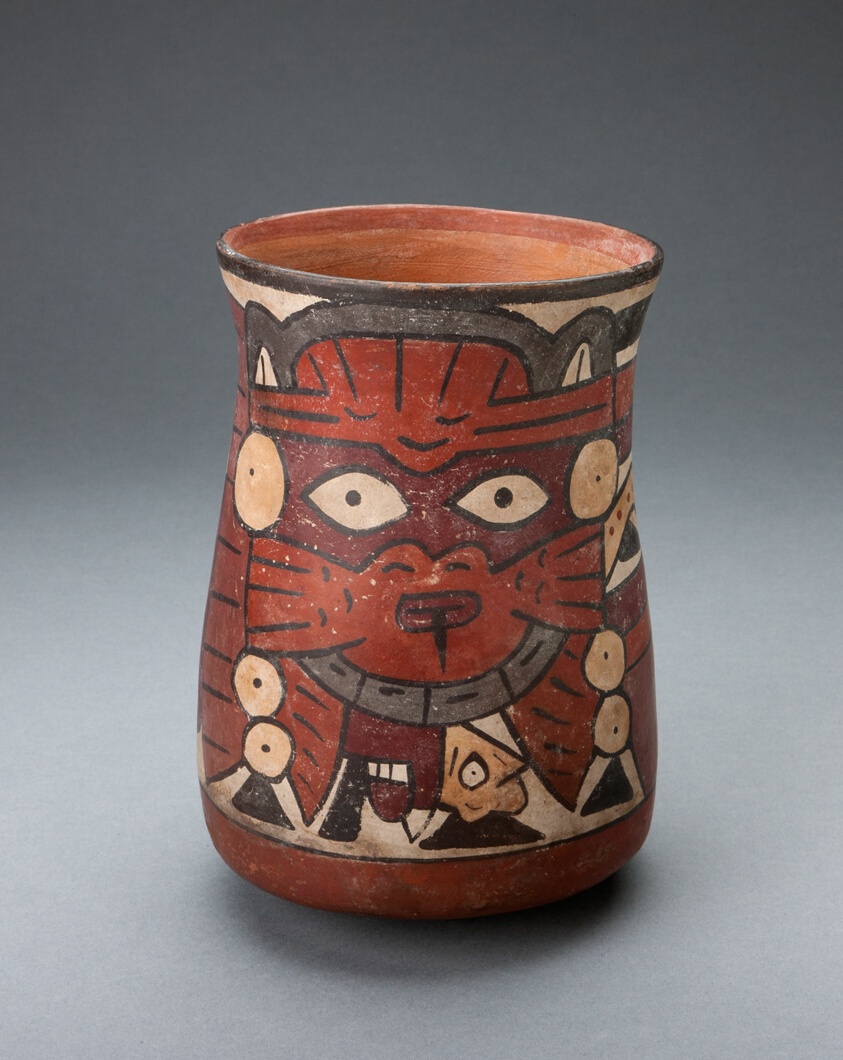 Beaker Depicting a Costumed Performer Holding Decapitated Head