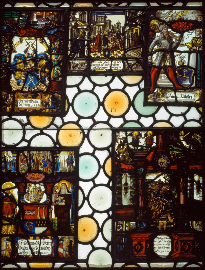 Bull's Eye Window with Five Heraldic Panels
