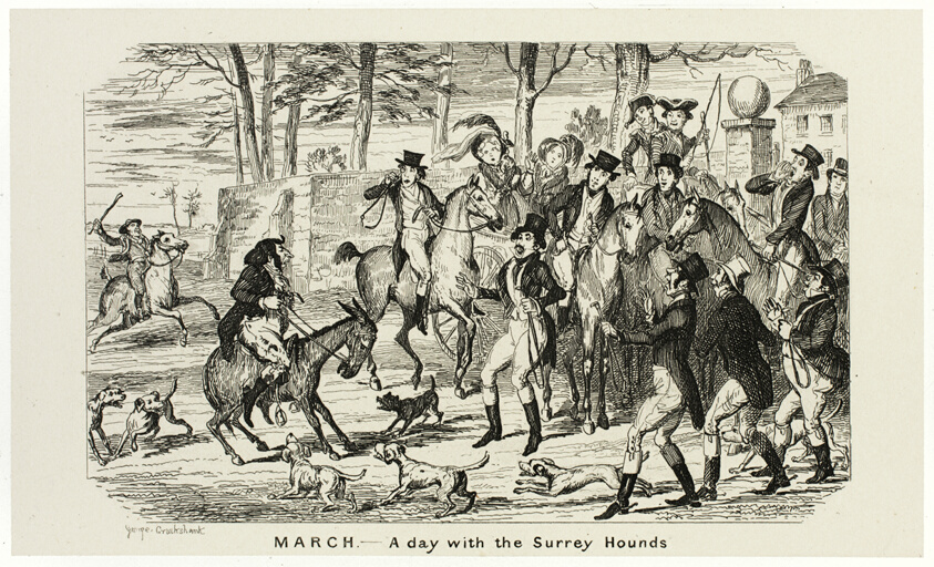March - A Day With the Surrey Hounds from George Cruikshank's Steel Etchings to The Comic Almanacks: 1835-1853