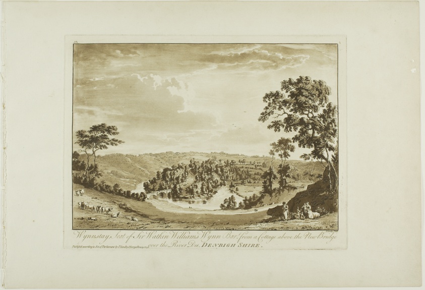 Wynnstay, Seat of Sir Watkin Williams Wynn Bart, from a Cottage above the New Bridge over the River Dee, Denbigh Shire, plate two from Twelve Views in North Wales