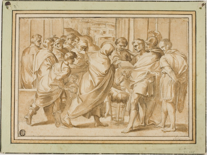 Scene from Roman History, with Draped Figure Presenting Book to Ruler